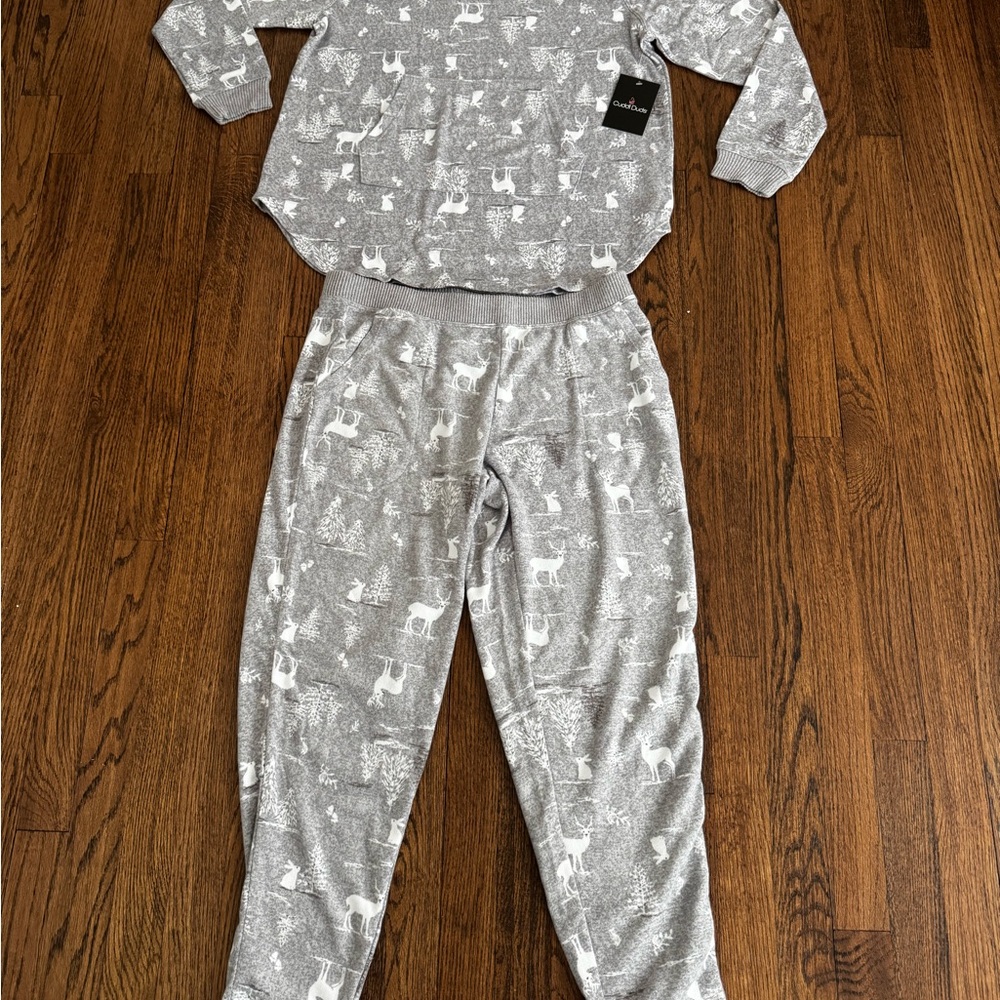 Women's Cuddl Duds Sweater Knit Pajama Top & Pajama Jogger Set - Gray Forest - Picture 2 of 8